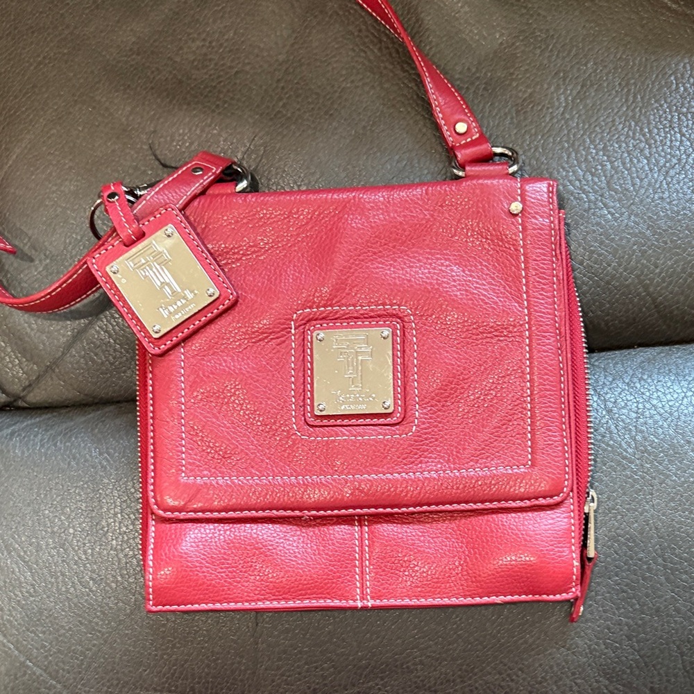 Tignanello red pebble leather crossbody bag